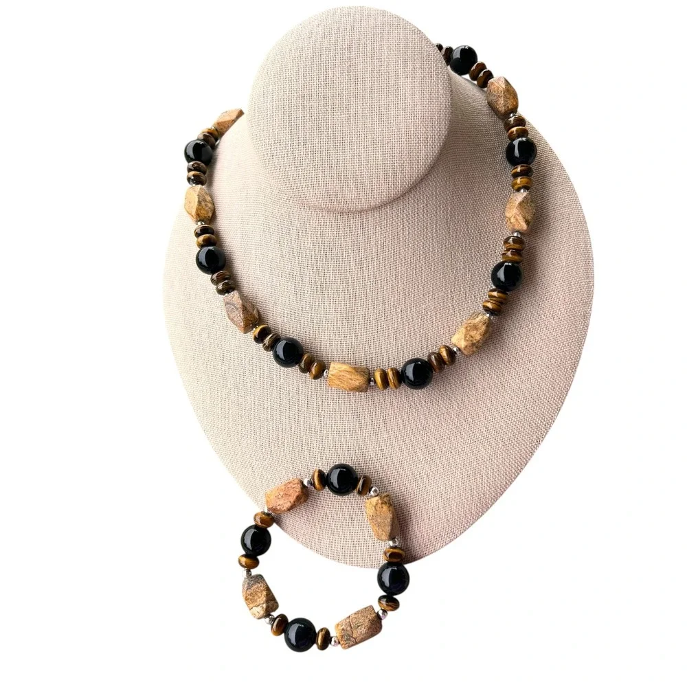 Handmade Natural‎ Multi Stone Beaded Necklace Bracelet Set Boho Jewelry Women